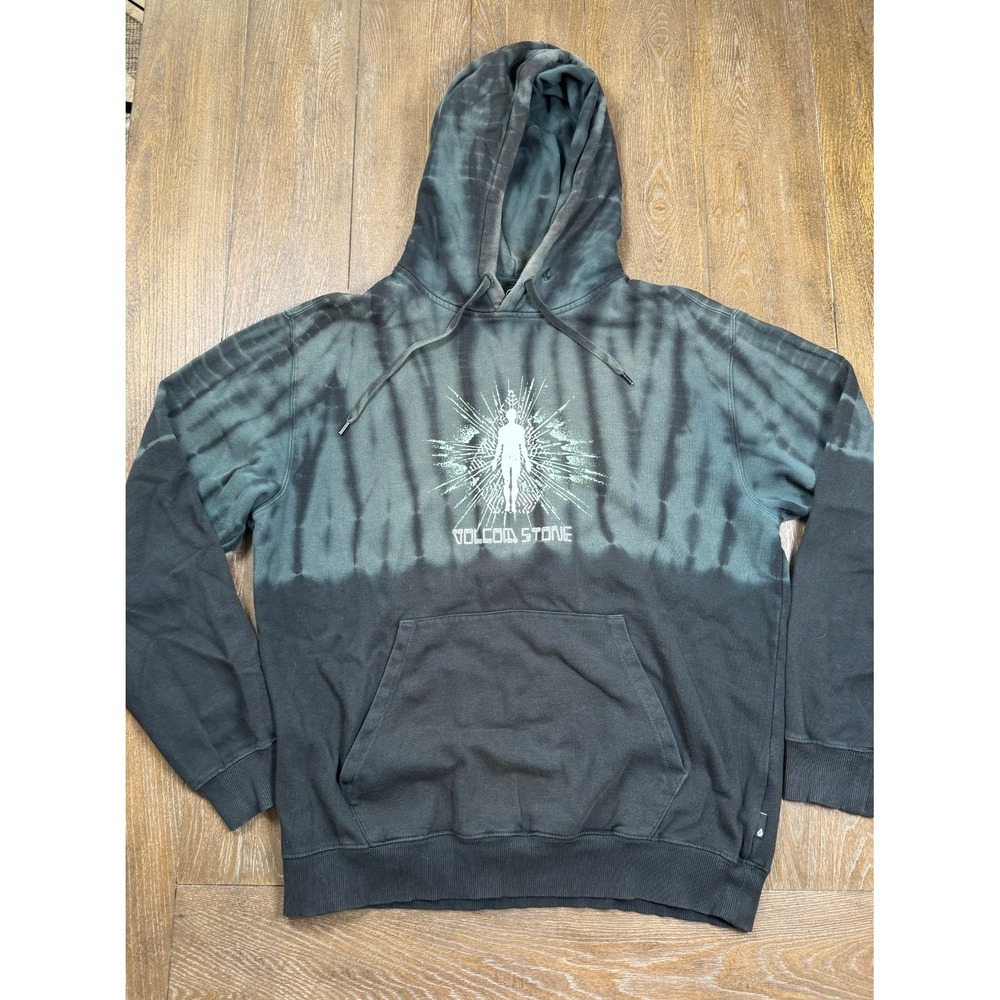 Volcom Stone Tie Dye Hoodie Men L Black Gray Pullover Graphic Sweatshirt 3233